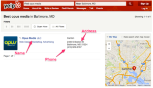 Example of a A local SEO Yelp NAP Listing